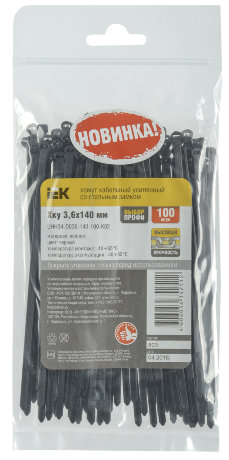 Хомут кабельный усиленный Хку 3,6х140мм со стальным замком черный (100шт) IEK