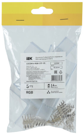 Коннектор угловой 5шт RGB 14мм (разъем-разъем) IEK