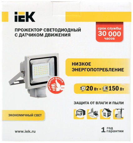 Прожектор светодиодный СДО 05-20Д (детектор) SMD IP44 серый IEK