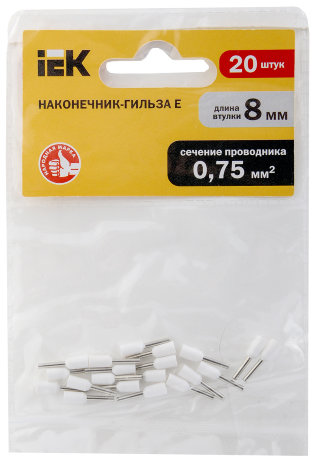 Наконечник-гильза Е7508 0,75мм2 (белый) (20шт) IEK