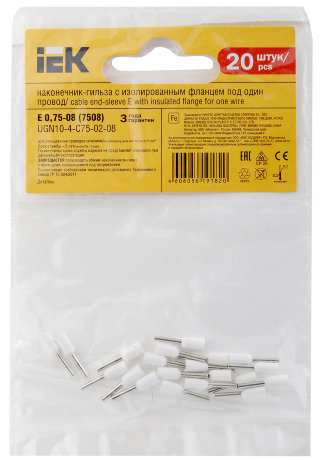 Наконечник-гильза Е7508 0,75мм2 (белый) (20шт) IEK
