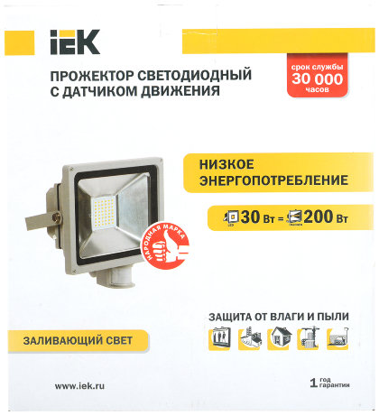 Прожектор светодиодный СДО 05-30Д (детектор) SMD IP44 серый IEK