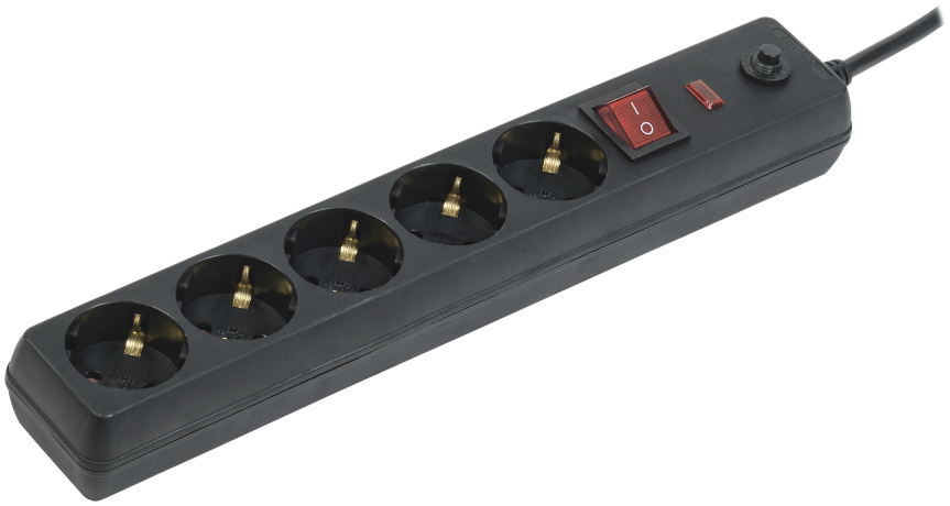 Сетевой фильтр СФ-05К-выкл. 5 мест 2Р+PЕ/3метра 3х1мм2 16А черный IEK