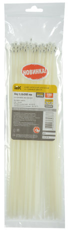 Хомут кабельный усиленный Хку 3,6х300мм со стальным замком белый (100шт) IEK