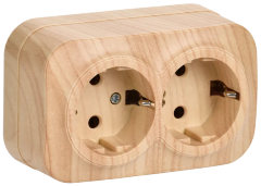 Розетка двухместная для открытой установки РС22-3-ХС с заземлением 16А GLORY сосна IEK