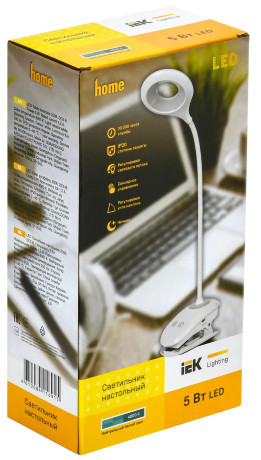 LIGHTING Светильник светодиодный настольный 2006 5Вт на прищепке диммер ночник белый IEK