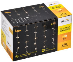 LIGHTING Гирлянда занавес 2х2м 240 светодиодов теплый белый свет IP44 прозрачный шнур 3м 230В транзит IEK