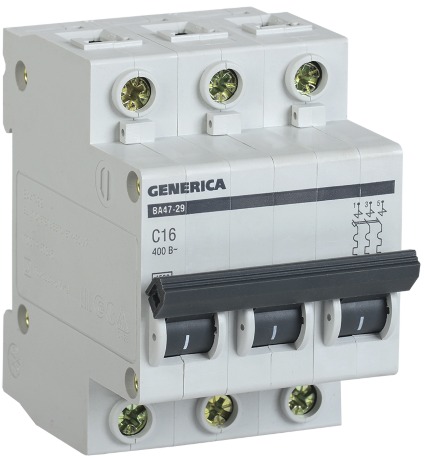 Выключатель автоматический ВА47-29 3Р 16А 4,5кА С GENERICA