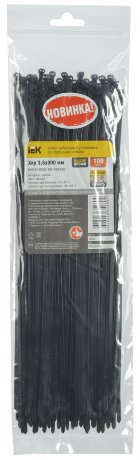 Хомут кабельный усиленный Хку 3,6х300мм со стальным замком черный (100шт) IEK