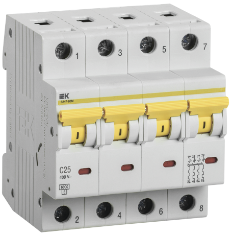 Выключатель автоматический ВА47-60M 4Р 25А 6кА С IEK