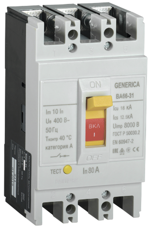 Выключатель автоматический ВА66-31 3Р 80А 18кА GENERICA