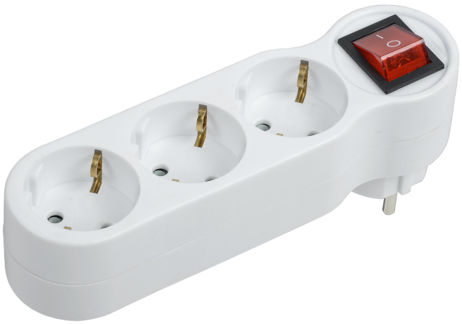 Тройник Т-01/03В 3 места 2P+PE 16А с выключателем белый IEK