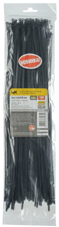 Хомут кабельный усиленный Хку 3,6х370мм со стальным замком черный (100шт) IEK