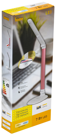 LIGHTING Светильник светодиодный настольный 2010 7Вт на подставке QI-заряд розовый IEK