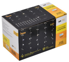LIGHTING Гирлянда бахрома 4,5х0,7м 200 светодиодов белый свет IP44 прозрачный шнур 3м 230В транзит IEK