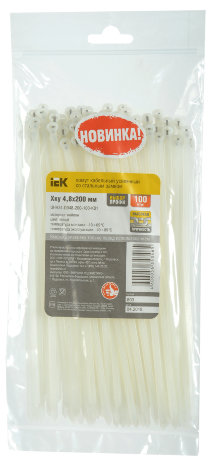 Хомут кабельный усиленный Хку 4,8х200мм со стальным замком белый (100шт) IEK