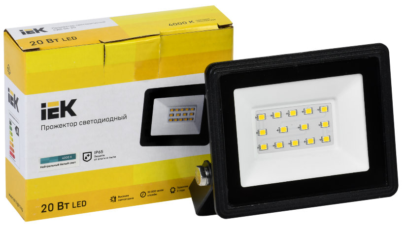 Прожектор светодиодный СДО 06-20 IP65 4000K черный IEK