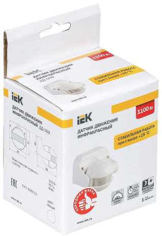 Датчик движения ДД-009 1100Вт 180град 12м IP44 белый IEK