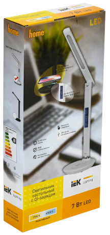 LIGHTING Светильник светодиодный настольный 2011 7Вт на подставке QI-заряд USB-выход кожа белый IEK