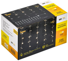 LIGHTING Гирлянда бахрома 4,5х0,7м 200 светодиодов теплый белый свет IP44 прозрачный шнур 3м 230В мерцание транзит IEK