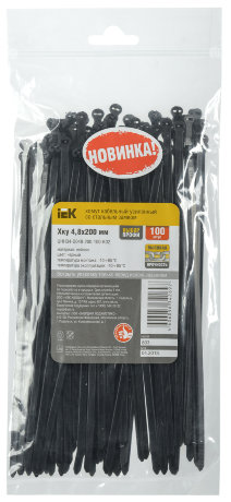 Хомут кабельный усиленный Хку 4,8х200мм со стальным замком черный (100шт) IEK