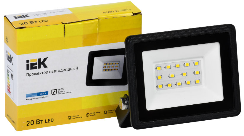 Прожектор светодиодный СДО 06-20 IP65 6500K черный IEK