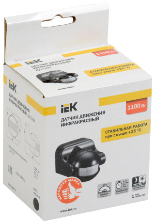 Датчик движения ДД-009 1100Вт 180град 12м IP44 черный IEK