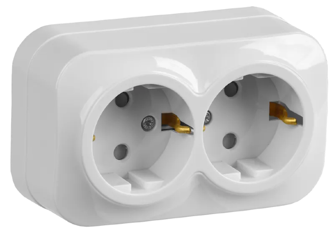 Розетка двухместная для открытой установки РСш22-3-ХБ с заземлением и защитной шторкой 16А GLORY белый IEK