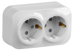 Розетка двухместная для открытой установки РСш22-3-ХБ с заземлением и защитной шторкой 16А GLORY белый IEK