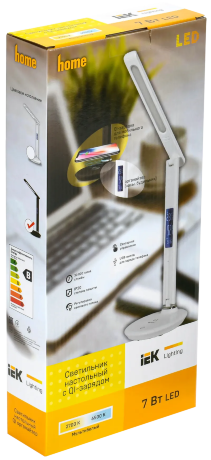 LIGHTING Светильник светодиодный настольный 2011 7Вт на подставке QI-заряд USB-выход кожа черный IEK