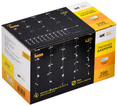 LIGHTING Гирлянда бахрома 4,5х0,7м 200 светодиодов белый свет IP44 прозрачный шнур 3м 230В мерцание транзит IEK