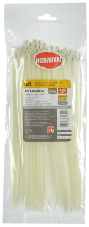 Хомут кабельный усиленный Хку 4,8х250мм со стальным замком белый (100шт) IEK