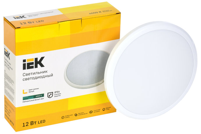 Светильник светодиодный ДПБ 3001 12Вт IP54 4000K круг белый IEK