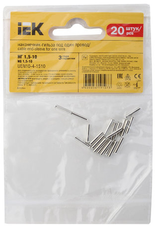 Наконечник-гильза НГ 1,5-10 без изоляции (20шт) IEK