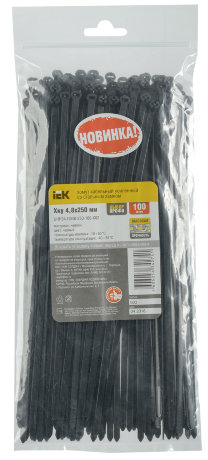 Хомут кабельный усиленный Хку 4,8х250мм со стальным замком черный (100шт) IEK