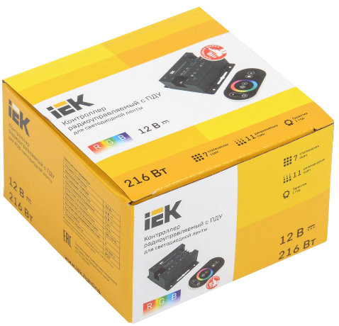 Контроллер с ПДУ радио RGB 3 канала 12В 6А 216Вт черный IEK