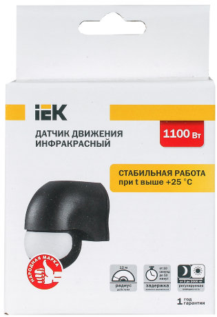 Датчик движения ДД-010 1100Вт 180град 10м IP44 черный IEK
