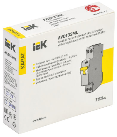 Выключатель автоматический дифференциального тока АВДТ32ML тип A С6 30мА KARAT IEK