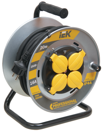 Катушка УК20 на мет. с термозащитой 4 места 2P+PE/20м КГ 3х1,5мм2 IP44 PROFESSIONAL IEK