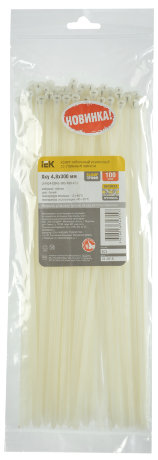 Хомут кабельный усиленный Хку 4,8х300мм со стальным замком белый (100шт) IEK