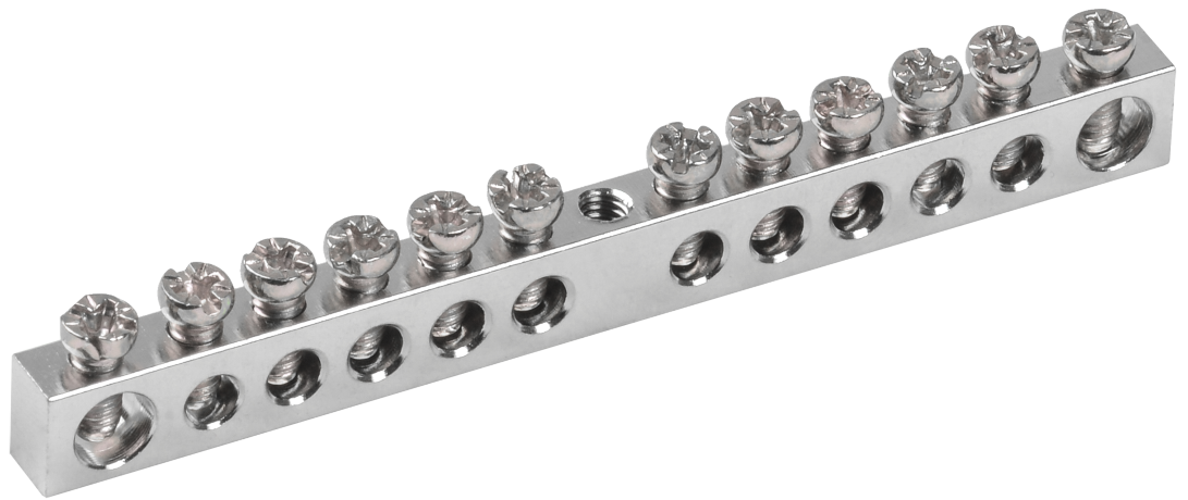 Шина PEN "земля-ноль" 6х9мм 12/1 с никелевым покрытием (12групп/крепеж по центру) IEK