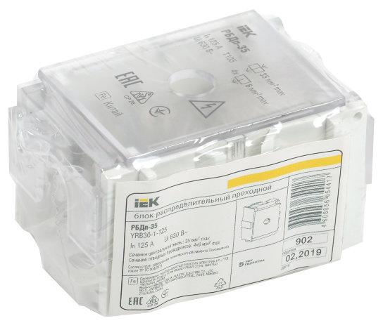 Блок распределительный проходной РБДп-35 125/50А на DIN-рейку (1х35-4х6мм2) IEK