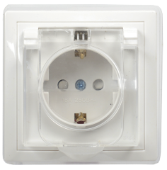 Розетка 1-местная РСбш10-3-ККБ-44 с заземляющим контактом с защитной шторкой с крышкой керамика IP44 16А КВАРТА белый IEK