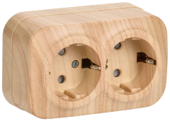 Розетка двухместная для открытой установки РСш22-3-ХС с заземлением и защитной шторкой 16А GLORY сосна IEK