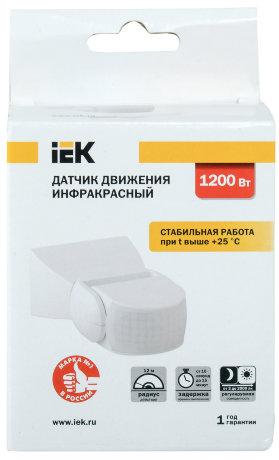 Датчик движения ДД-013 1200Вт 180град 12м IP65 белый IEK