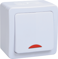 Выключатель 1-клавишный для открытой установки с индикацией ВС20-1-1-ГПБ IP54 ГЕРМЕС PLUS (цвет клавиши: белый) IEK
