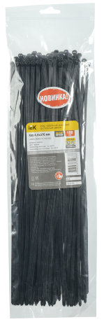 Хомут кабельный усиленный Хку 4,8х370мм со стальным замком черный (100шт) IEK