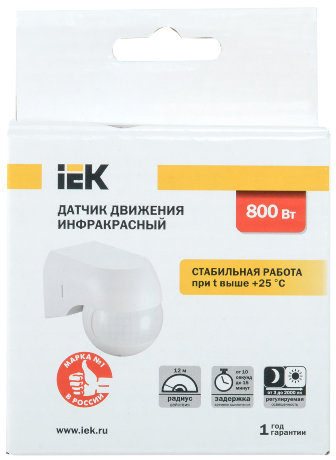Датчик движения ДД-015 800Вт 180град 12м IP44 белый IEK